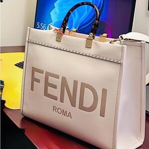 Fendi Cream Tote with Gold Accents